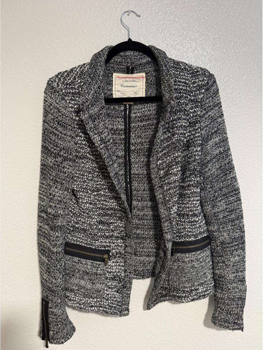 Cartonnier for Anthropologie Black and White Textured Knit Blazer | Medium